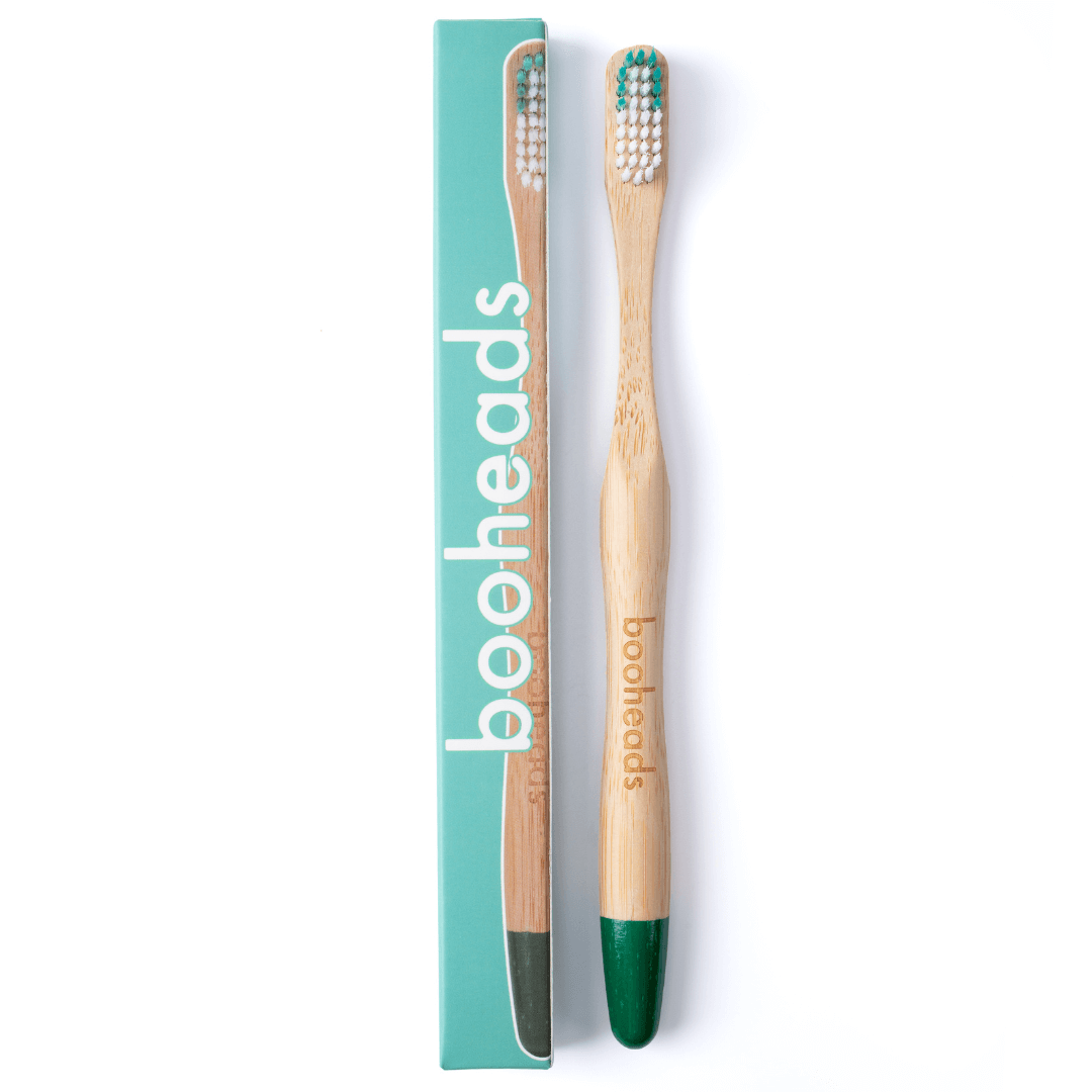 booheads - 1PK - Bamboo Toothbrush - Green | Biodegradable, bamboo and plant-based