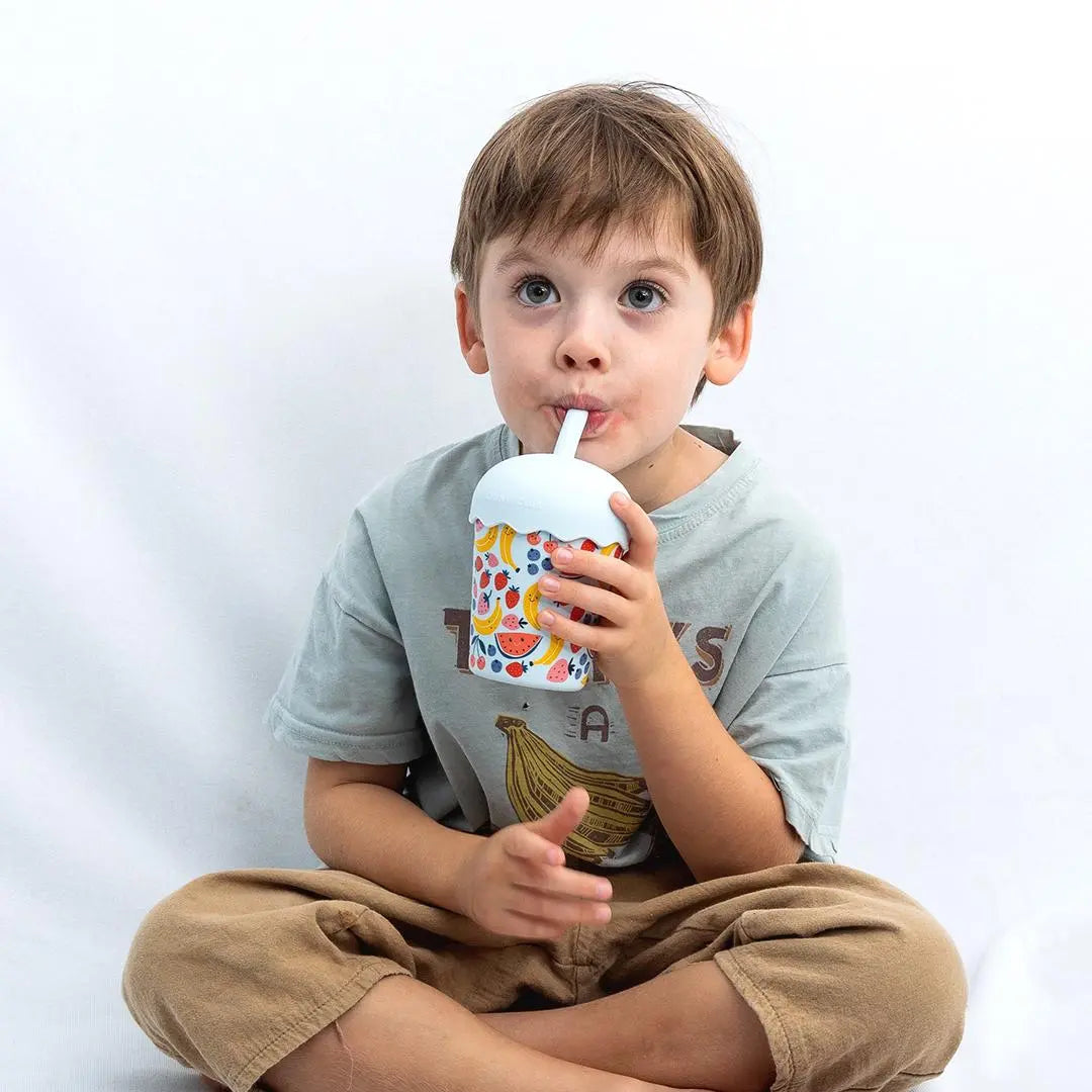 Blue Happy Fruits Mini Toddler Smoothie Cup & Straw 200ml
