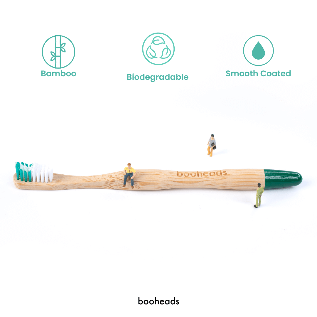 booheads - 1PK - Bamboo Toothbrush - Green | Biodegradable, bamboo and plant-based