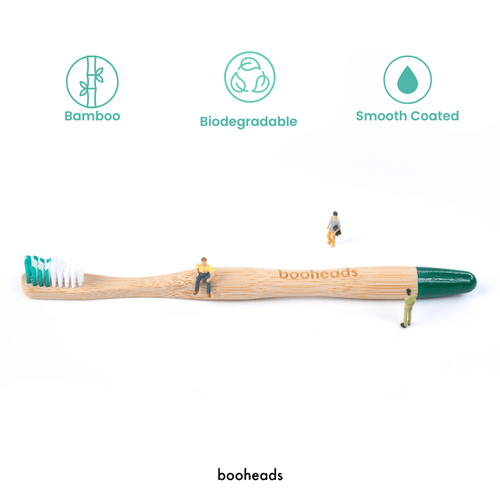booheads - 1PK - Bamboo Toothbrush - Green | Biodegradable, bamboo and plant-based