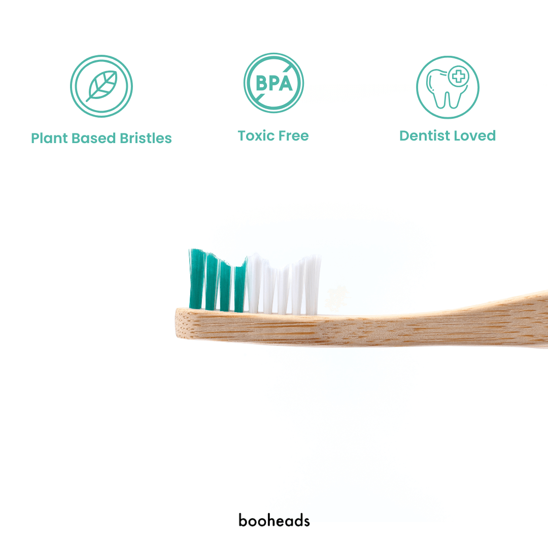 booheads - 1PK - Bamboo Toothbrush - Green | Biodegradable, bamboo and plant-based