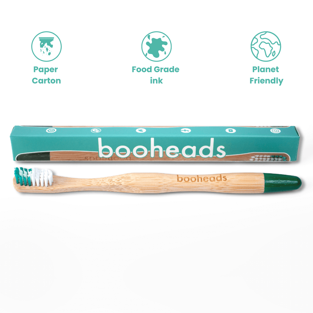 booheads - 1PK - Bamboo Toothbrush - Green | Biodegradable, bamboo and plant-based