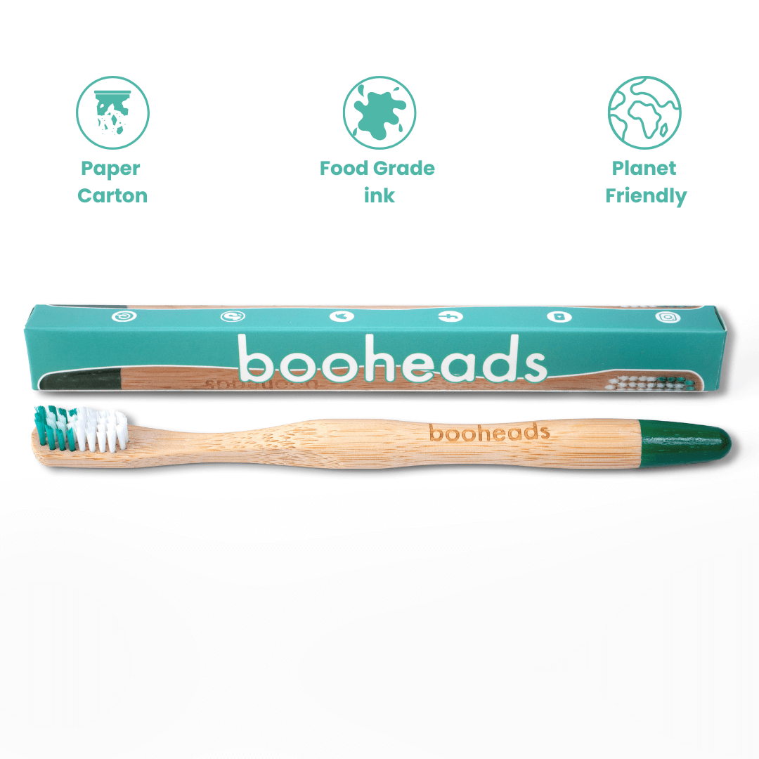 booheads - 1PK - Bamboo Toothbrush - Green | Biodegradable, bamboo and plant-based