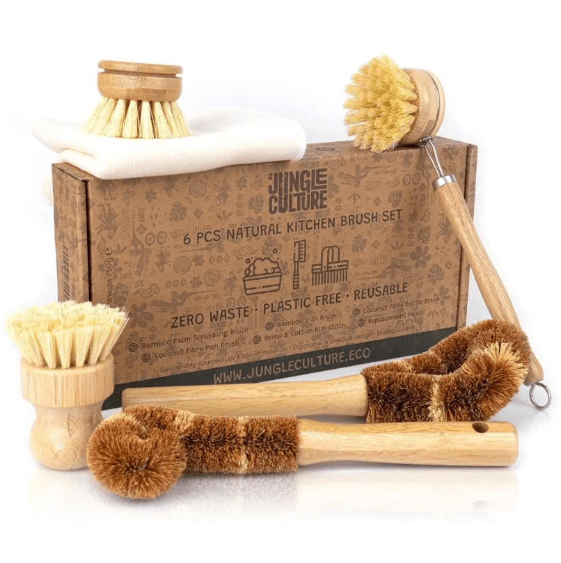 6-Piece Plastic-Free Dish Scrubbing Brush Set | Eco-Friendly & Vegan Scrubbers