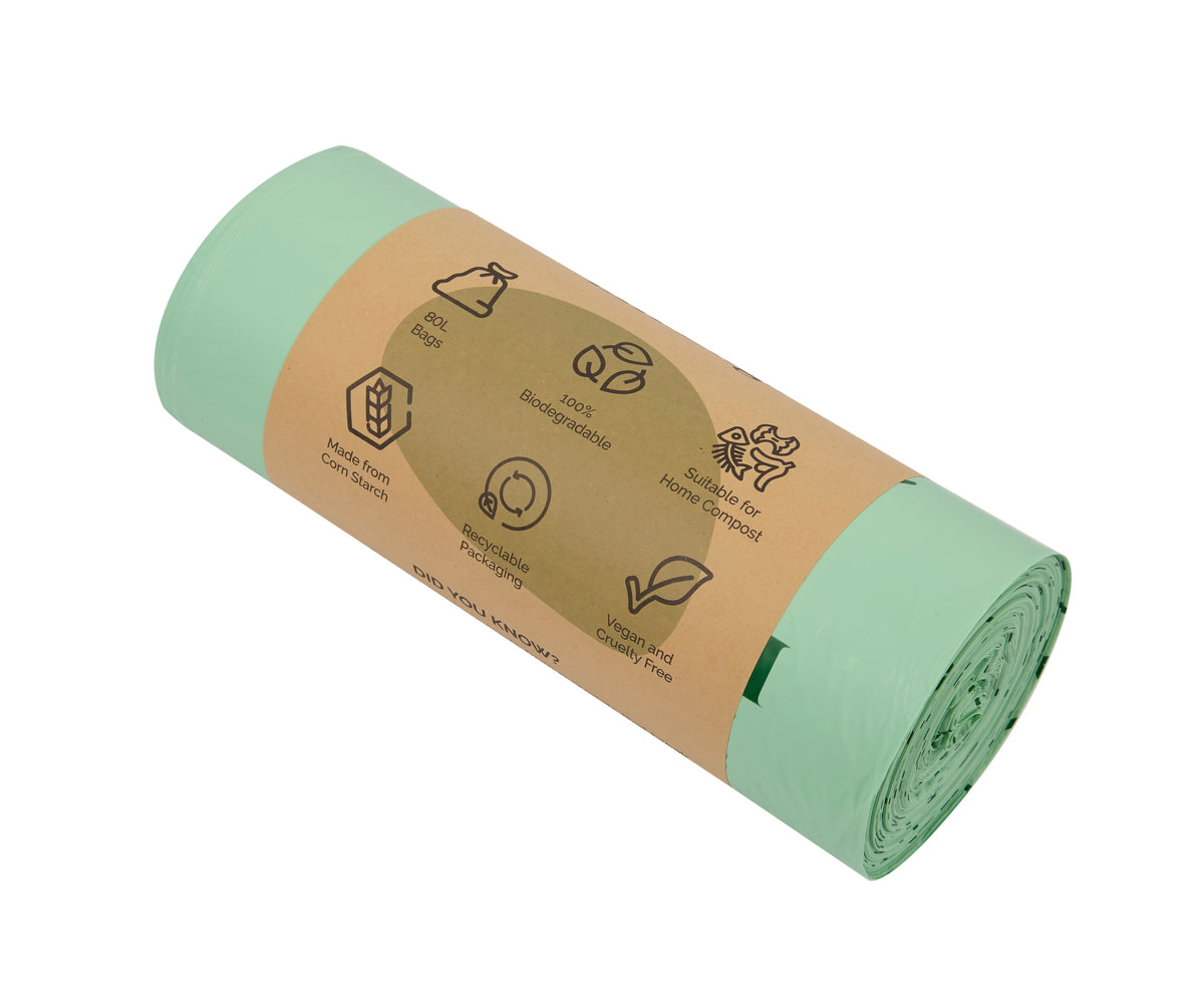 80L Biodegradable Eco Friendly Bin Bags, Eco Waste Disposal - 20 Pack
