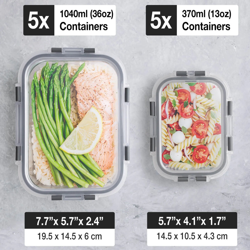 Glass Containers with Airtight Lids - [10 Pack]