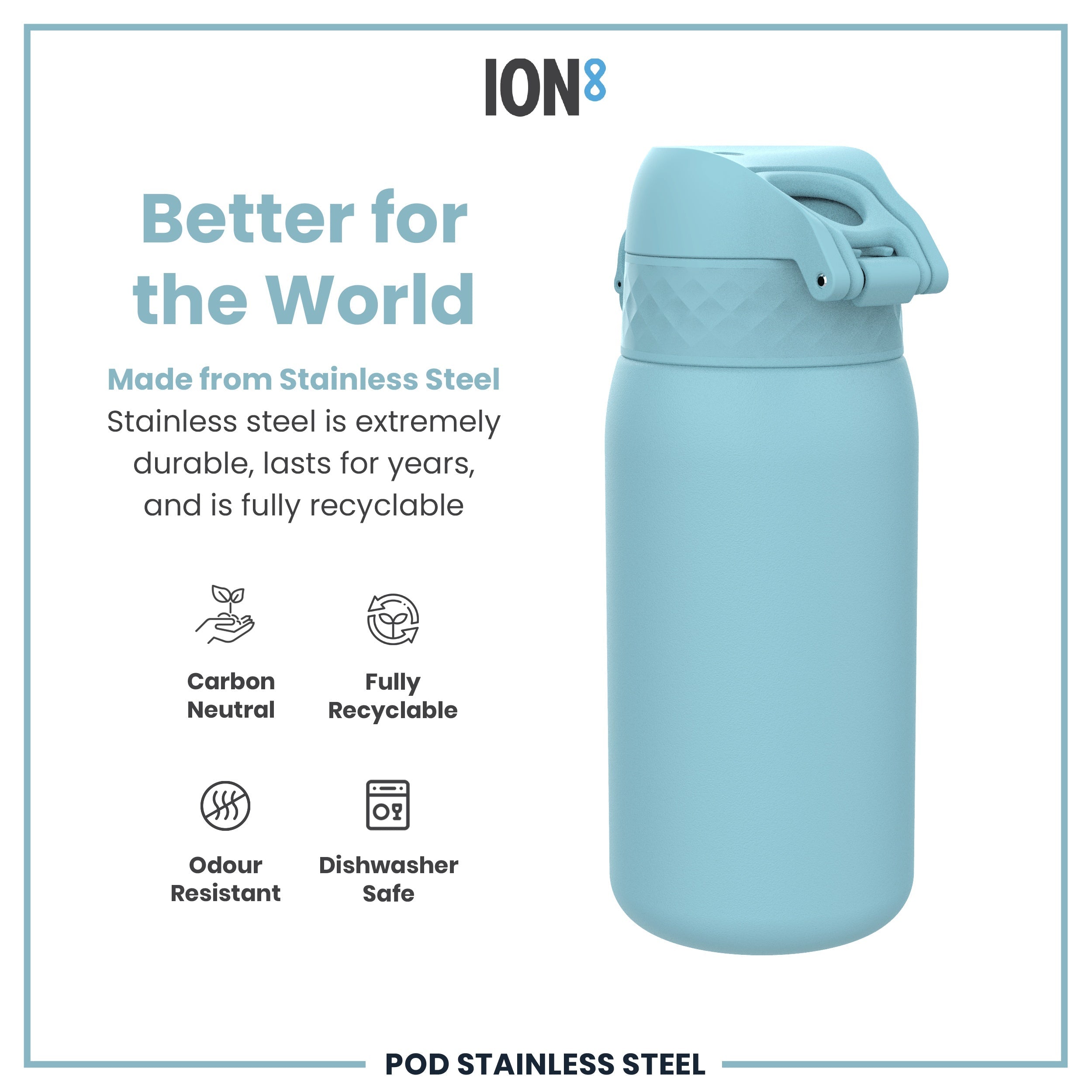 Leak Proof Kids Water Bottle, Stainless Steel, Alaskan Blue, 400ml (13oz)