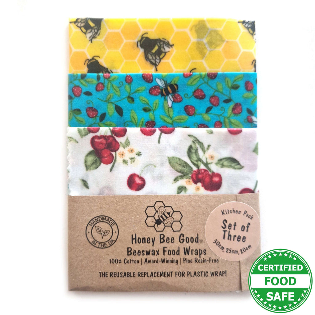 *Set of 3 Handmade Beeswax Wraps | Bees & Cherries