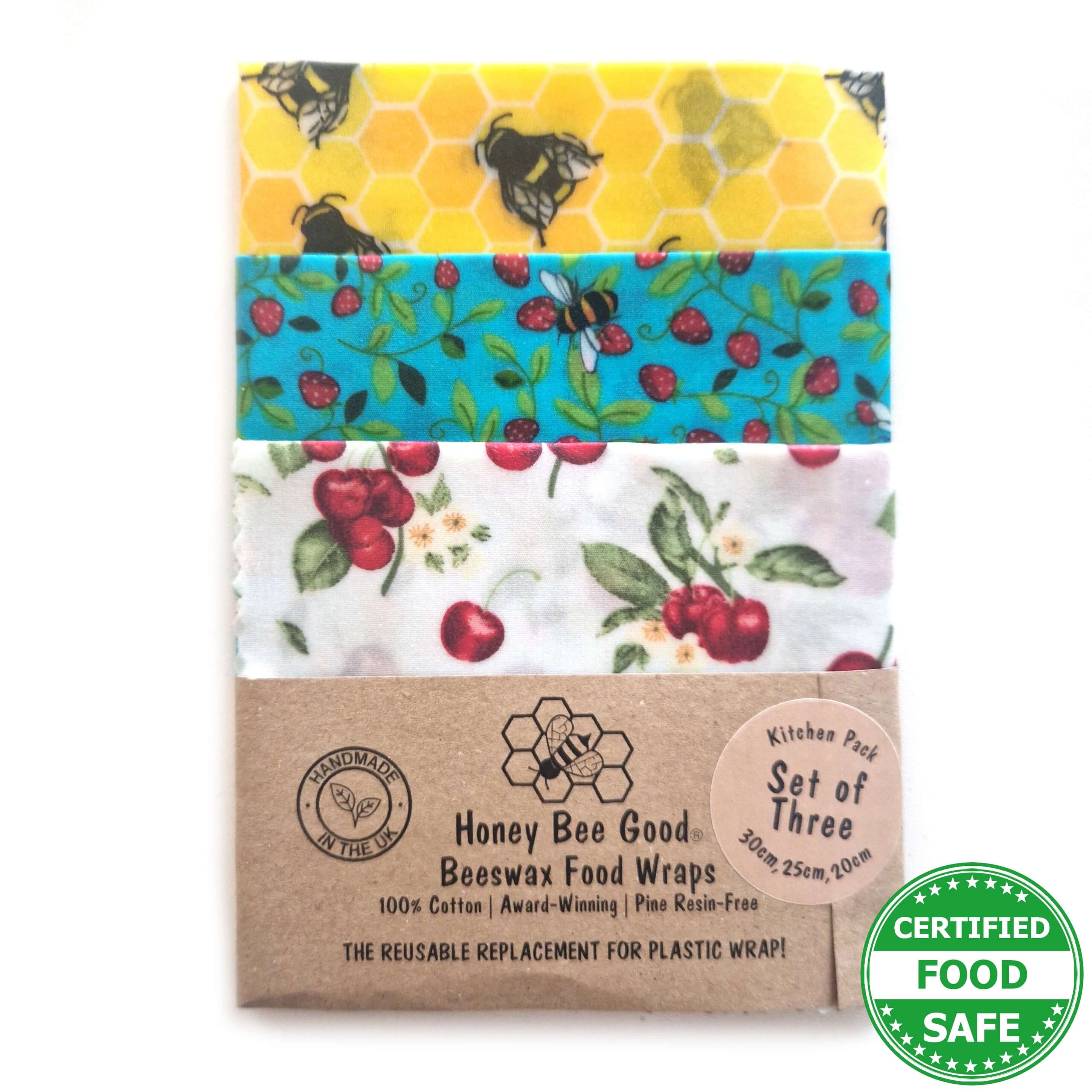 *Set of 3 Handmade Beeswax Wraps | Bees & Cherries