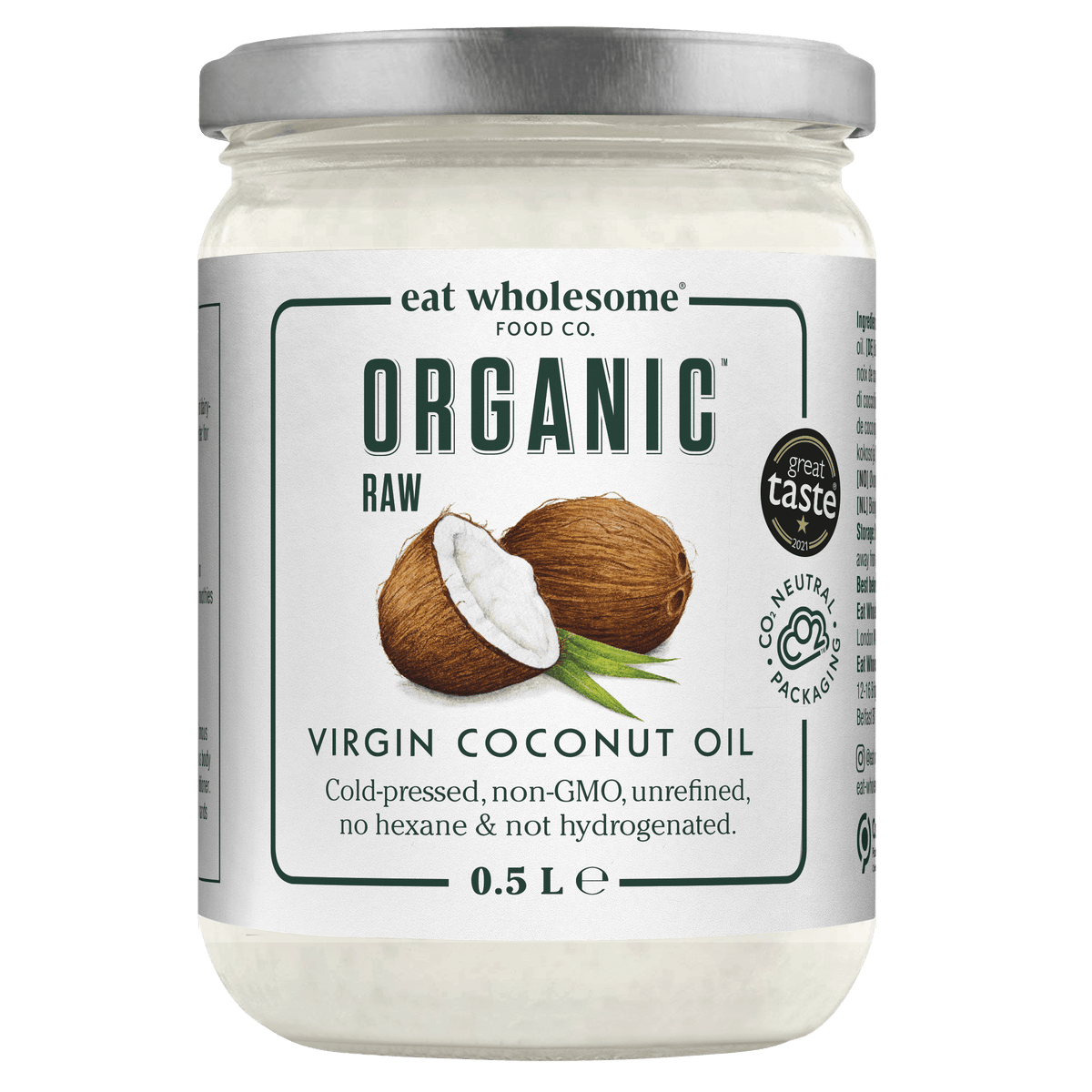 Eat Wholesome Organic Extra Virgin Coconut Oil 500ml – Raw Cold Pressed