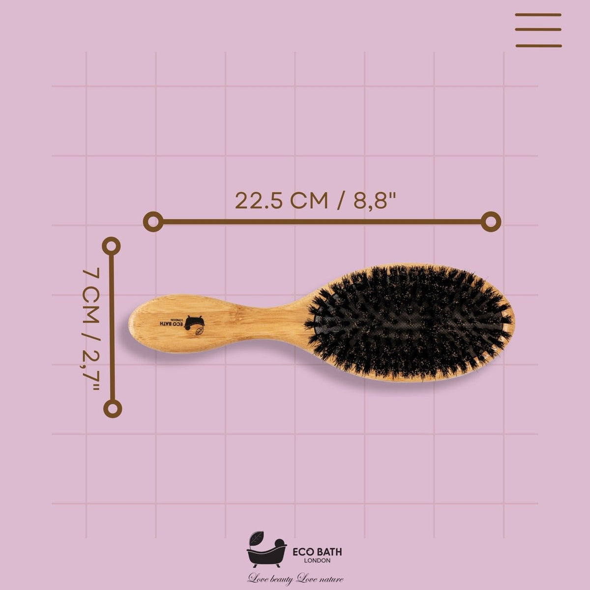 Eco Bath London Bamboo Hair Brush with Boar Bristles - Eco-Friendly Detangling Hairbrush for All Hair Types