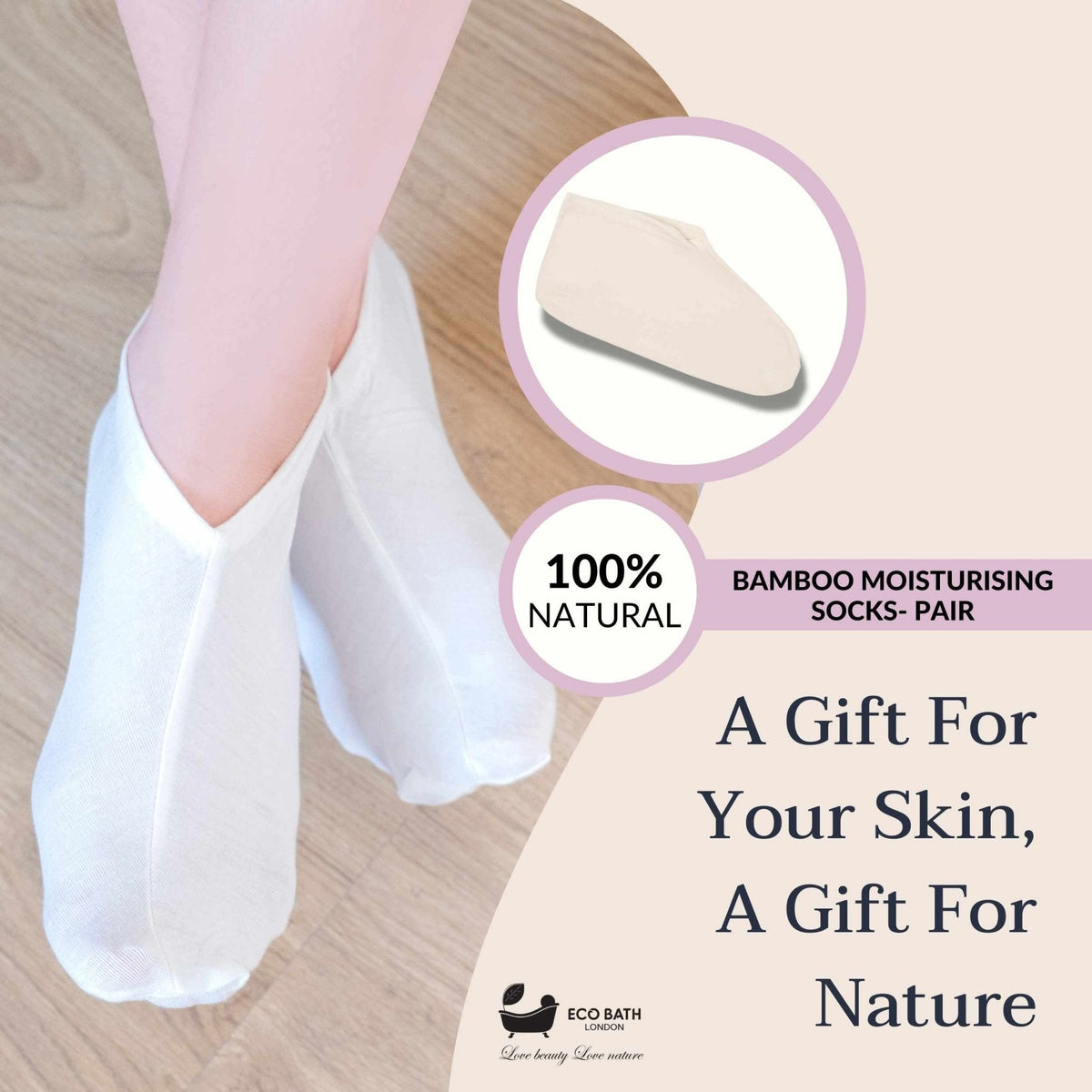 Eco Bath London Moisturising Socks - 1 Pair, Breathable Soft Foot Moisturiser Socks for Overnight Hydration