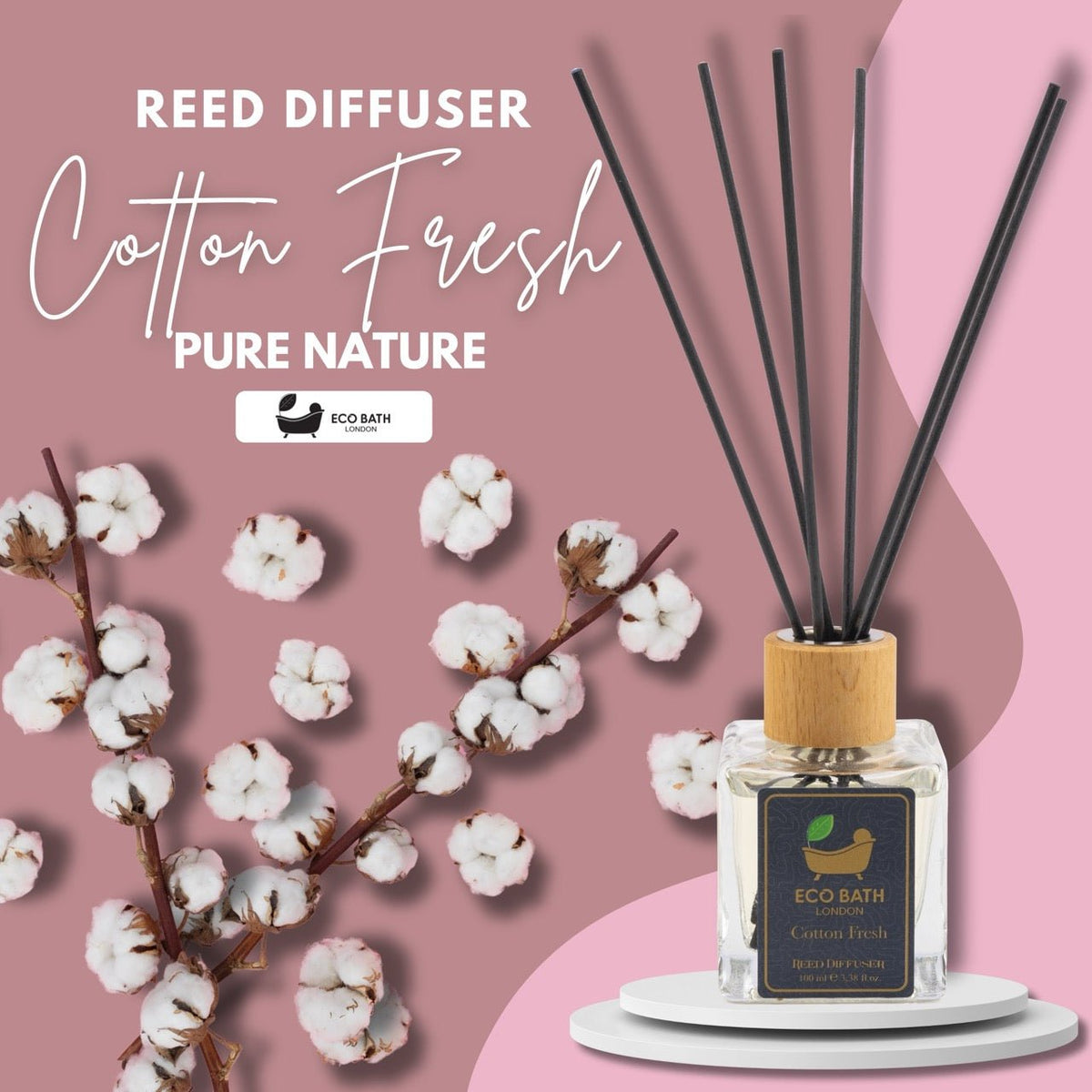 Eco Bath London Reed Diffuser Collection - Luxurious Home Fragrance, Long-Lasting Room Diffusers with Natural Essential Oils, 100ml (3.38 Fl.Oz), Multiple Scents Available