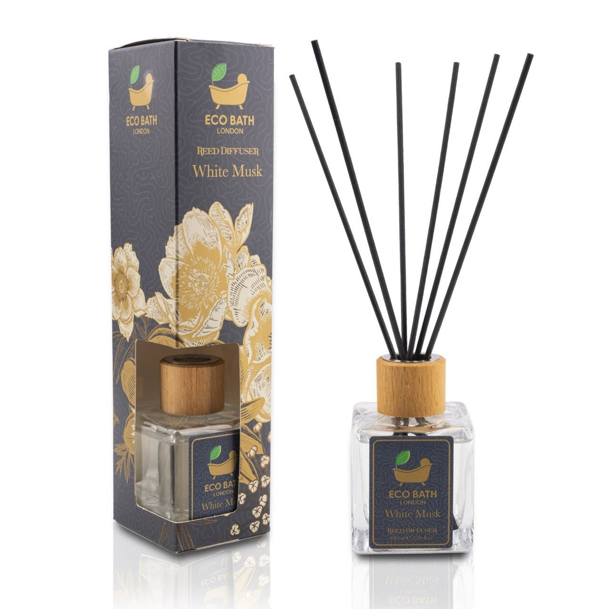 Eco Bath London White Musk Reed Diffuser - Fresh and Sweet Fruits Scented Room Diffuser with Lemon, Mandarin, Green Pear, and Bergamot, 100ml (3.38 Fl.Oz)