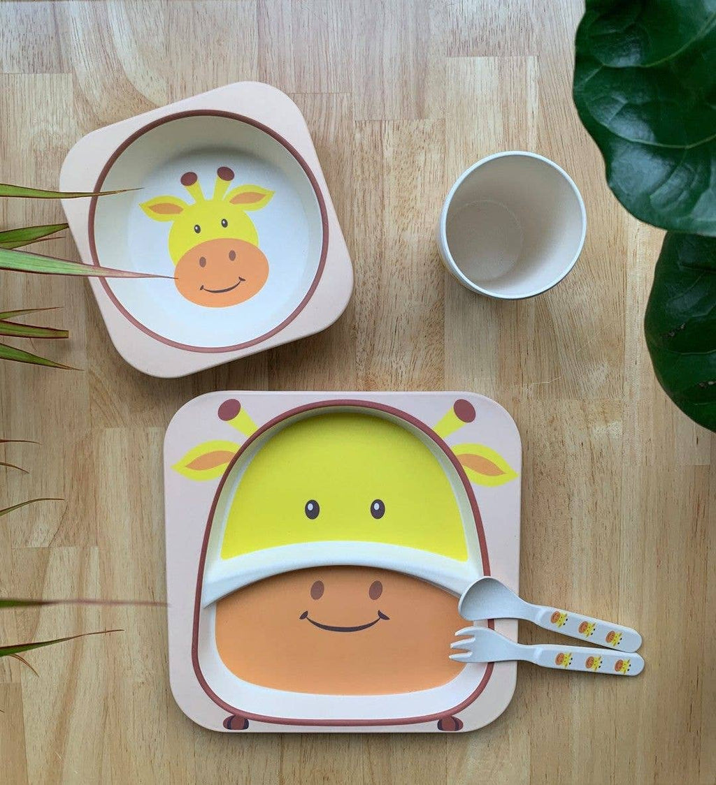 Zebra Bamboo Kids Dinner Set – 5 Piece Eco-Friendly Tableware