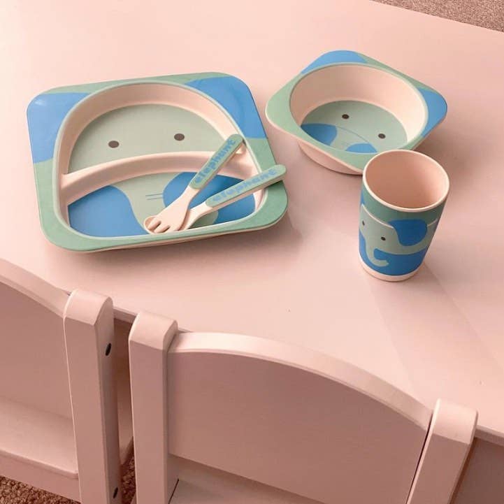 Elephant Bamboo Kids Dinner Set – 5 Piece Eco-Friendly Tableware