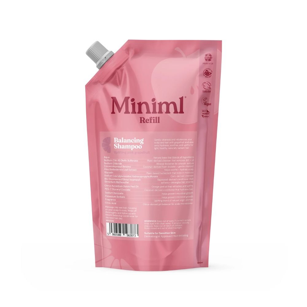 Miniml Pink Grapefruit + Aloe Vera Balancing Shampoo 1L Refill | Gentle Daily Cleanse